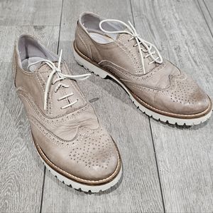 VERA GOMMA Women Beige Leather Wingtip Lace Up Oxfords Made in Italy 38/7.5M